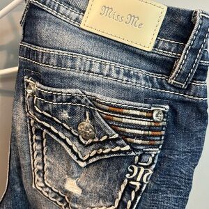 Miss me Blue Washed Flare Jeans with Embellished Pocket